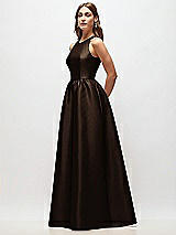Side View Thumbnail - Espresso Sleeveless Keyhole Back Satin Maxi Dress