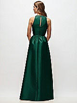 Rear View Thumbnail - Hunter Green Sleeveless Keyhole Back Satin Maxi Dress