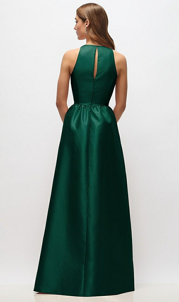 Back View - Hunter Green Sleeveless Keyhole Back Satin Maxi Dress