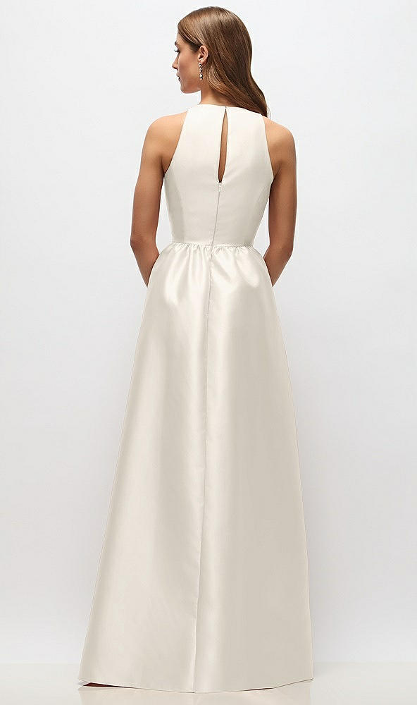 Back View - Ivory Sleeveless Keyhole Back Satin Maxi Dress