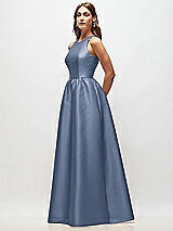 Side View Thumbnail - Larkspur Blue Sleeveless Keyhole Back Satin Maxi Dress