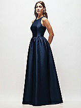 Side View Thumbnail - Midnight Navy Sleeveless Keyhole Back Satin Maxi Dress
