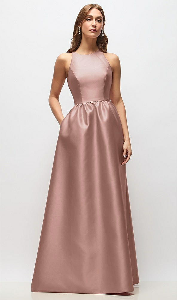 Front View - Neu Nude Sleeveless Keyhole Back Satin Maxi Dress
