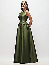 Side View Thumbnail - Olive Green Sleeveless Keyhole Back Satin Maxi Dress