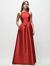 Front View Thumbnail - Poppy Red Sleeveless Keyhole Back Satin Maxi Dress