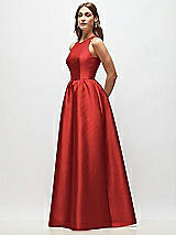 Side View Thumbnail - Poppy Red Sleeveless Keyhole Back Satin Maxi Dress