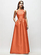 Front View Thumbnail - Portofino Orange Sleeveless Keyhole Back Satin Maxi Dress