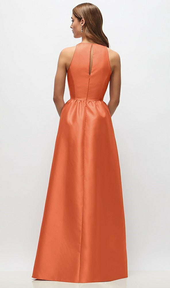 Back View - Portofino Orange Sleeveless Keyhole Back Satin Maxi Dress