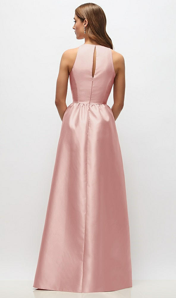 Back View - Rose Sleeveless Keyhole Back Satin Maxi Dress