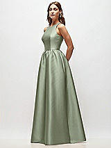 Side View Thumbnail - Sage Sleeveless Keyhole Back Satin Maxi Dress