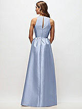 Rear View Thumbnail - Sky Blue Sleeveless Keyhole Back Satin Maxi Dress