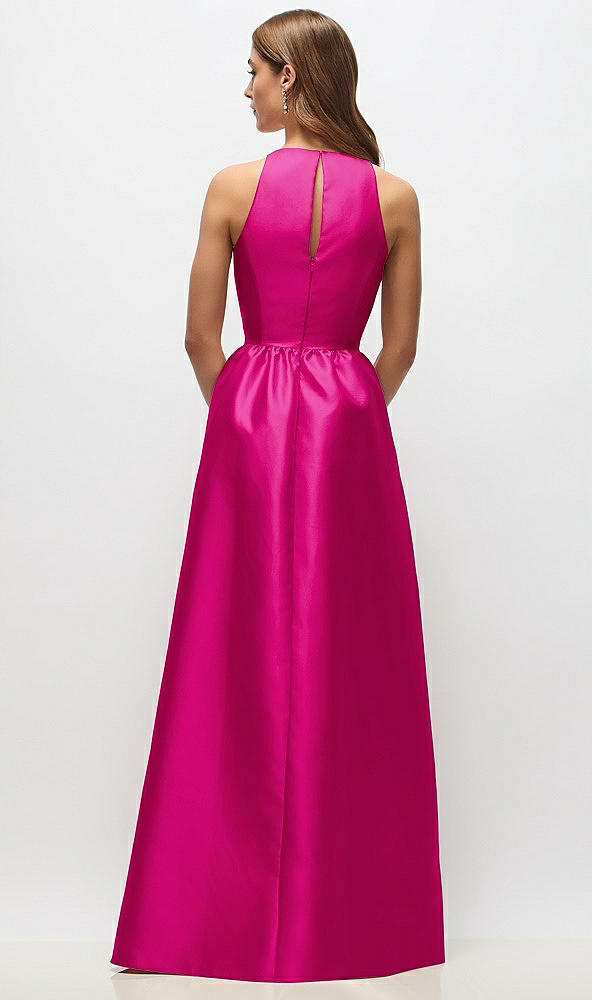 Back View - Think Pink Sleeveless Keyhole Back Satin Maxi Dress