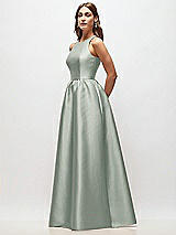 Side View Thumbnail - Willow Green Sleeveless Keyhole Back Satin Maxi Dress
