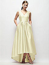 Front View Thumbnail - Butter Yellow Sleeveless Pleated Skirt High Low Dress with Pockets