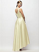 Rear View Thumbnail - Butter Yellow Sleeveless Pleated Skirt High Low Dress with Pockets