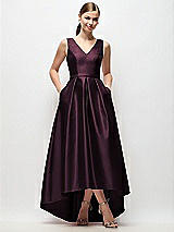 Front View Thumbnail - Deep Plum Sleeveless Pleated Skirt High Low Dress with Pockets