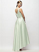 Rear View Thumbnail - Mint Green Sleeveless Pleated Skirt High Low Dress with Pockets