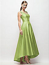 Side View Thumbnail - Mojito Sleeveless Pleated Skirt High Low Dress with Pockets