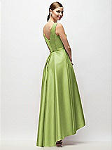 Rear View Thumbnail - Mojito Sleeveless Pleated Skirt High Low Dress with Pockets