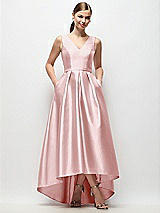 Front View Thumbnail - Ballet Pink Sleeveless Pleated Skirt High Low Dress with Pockets