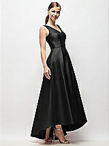 Side View Thumbnail - Black Sleeveless Pleated Skirt High Low Dress with Pockets