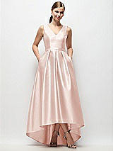 Front View Thumbnail - Blush Sleeveless Pleated Skirt High Low Dress with Pockets