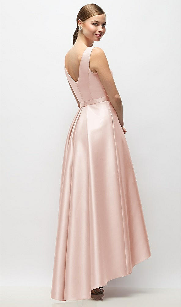 Back View - Blush Sleeveless Pleated Skirt High Low Dress with Pockets