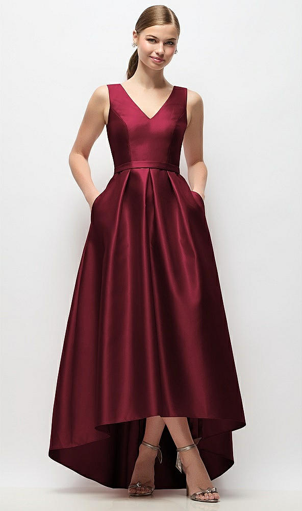 Front View - Cabernet Sleeveless Pleated Skirt High Low Dress with Pockets