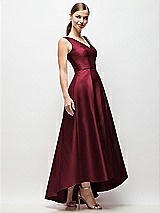 Side View Thumbnail - Cabernet Sleeveless Pleated Skirt High Low Dress with Pockets