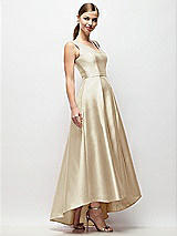 Side View Thumbnail - Champagne Sleeveless Pleated Skirt High Low Dress with Pockets