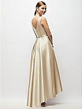 Rear View Thumbnail - Champagne Sleeveless Pleated Skirt High Low Dress with Pockets
