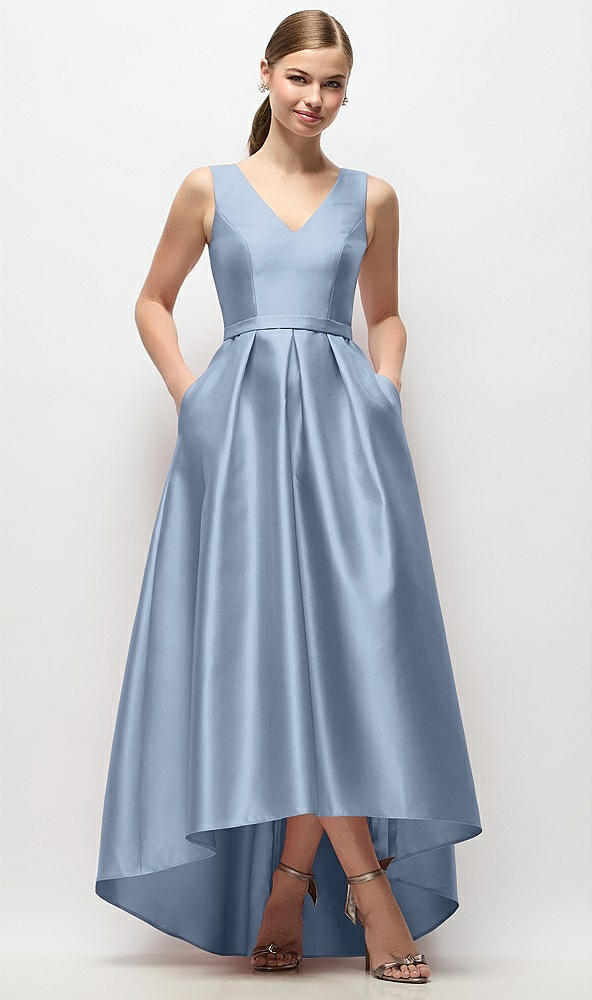 Front View - Cloudy Sleeveless Pleated Skirt High Low Dress with Pockets