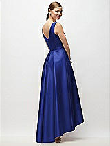 Rear View Thumbnail - Cobalt Blue Sleeveless Pleated Skirt High Low Dress with Pockets
