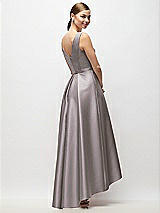 Rear View Thumbnail - Cashmere Gray Sleeveless Pleated Skirt High Low Dress with Pockets