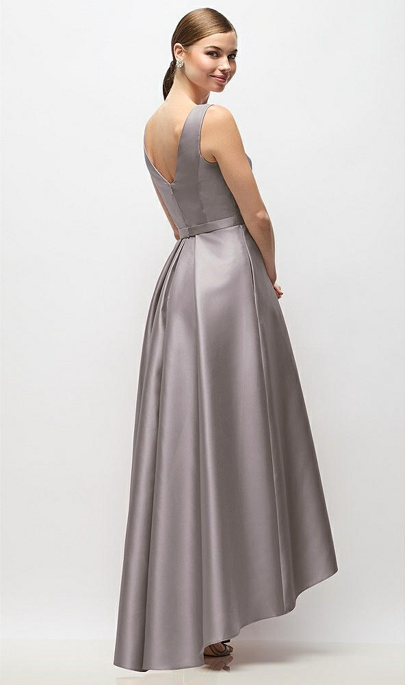 Back View - Cashmere Gray Sleeveless Pleated Skirt High Low Dress with Pockets