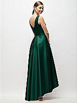 Rear View Thumbnail - Hunter Green Sleeveless Pleated Skirt High Low Dress with Pockets