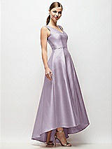 Side View Thumbnail - Lilac Haze Sleeveless Pleated Skirt High Low Dress with Pockets
