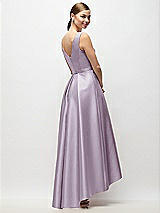Rear View Thumbnail - Lilac Haze Sleeveless Pleated Skirt High Low Dress with Pockets