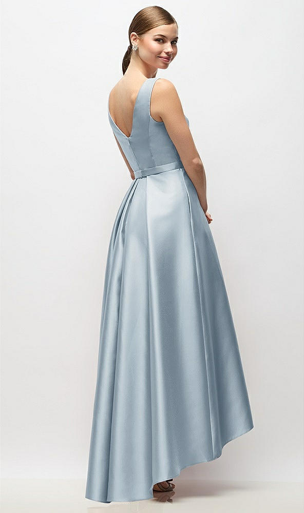 Back View - Mist Sleeveless Pleated Skirt High Low Dress with Pockets