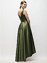 Rear View Thumbnail - Olive Green Sleeveless Pleated Skirt High Low Dress with Pockets