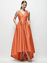 Front View Thumbnail - Portofino Orange Sleeveless Pleated Skirt High Low Dress with Pockets