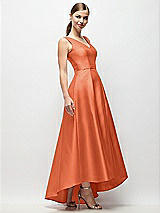 Side View Thumbnail - Portofino Orange Sleeveless Pleated Skirt High Low Dress with Pockets