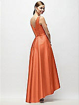 Rear View Thumbnail - Portofino Orange Sleeveless Pleated Skirt High Low Dress with Pockets