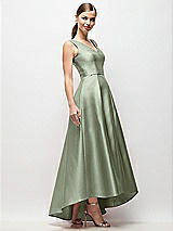 Side View Thumbnail - Sage Sleeveless Pleated Skirt High Low Dress with Pockets