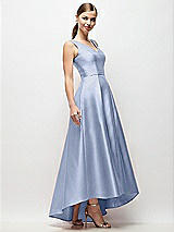 Side View Thumbnail - Sky Blue Sleeveless Pleated Skirt High Low Dress with Pockets