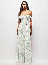Front View Thumbnail - Bleu Garden Off-the-Shoulder Draped Chiffon Maxi Dress