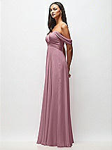 Side View Thumbnail - Dusty Pink Off-the-Shoulder Draped Chiffon Maxi Dress