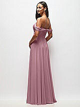 Rear View Thumbnail - Dusty Pink Off-the-Shoulder Draped Chiffon Maxi Dress
