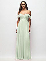 Front View Thumbnail - Mint Green Off-the-Shoulder Draped Chiffon Maxi Dress