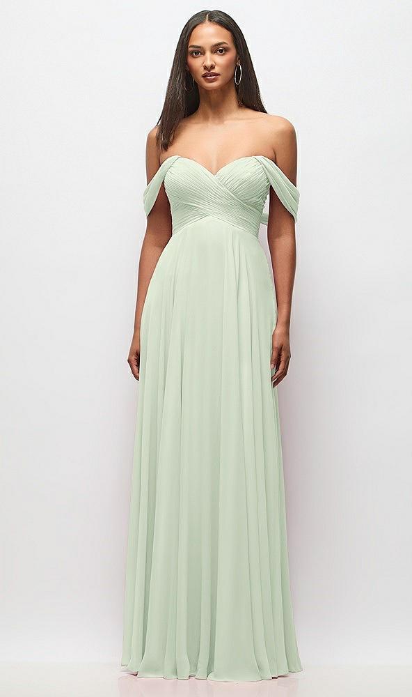Front View - Mint Green Off-the-Shoulder Draped Chiffon Maxi Dress